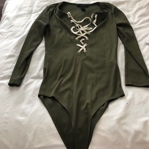Forever 21 tie up long sleeve bodysuit